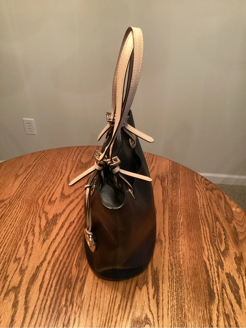 Michael Kors Black Tote with Cream Contrast Straps